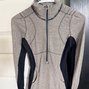 Lululemon Star Runner Pullover in the Tonka Stripe Cashew/Heathered Black/Black